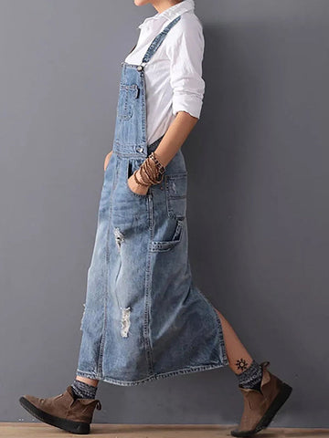 Sadie - Relaxed Fit Distressed Denim Overalls