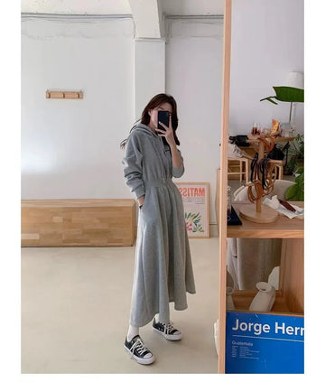 Sweatshirt Dress Women's Long Slimming High-waisted Hooded Casual Dress Spring Autumn Seasonal Clothing